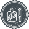 Pork on cutting board with knife icon image Pork on cutting board with knife icon image